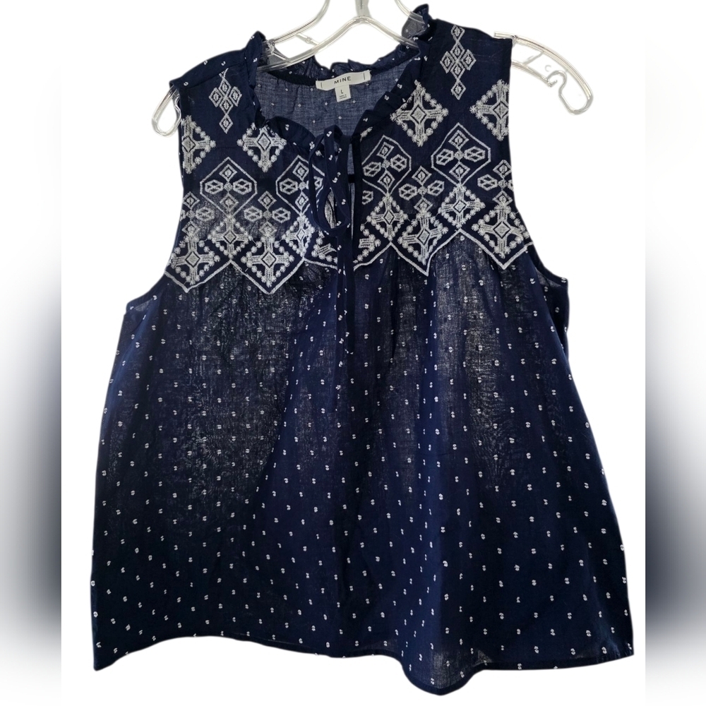 ❤️ 3 For 15 Mine Blue and White Sleeveless Blouse size Large